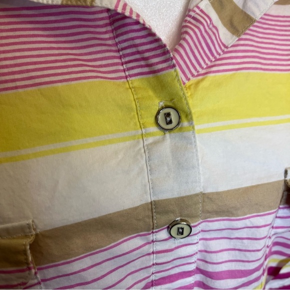 New York & Company Pink Yellow Stripe Button Down Women Blouse Top Size XL - Picture 4 of 11